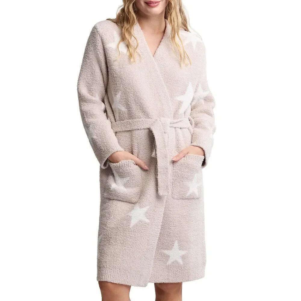 New Barefoot Dreams CozyChic Starry Night Robe Women's Size XS Stone/Pearl
